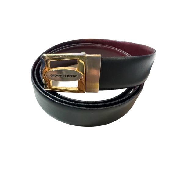 Geoffrey Beene leather belt Reversible Smooth 44 Italy Brown Gold Silver - Picture 2 of 11